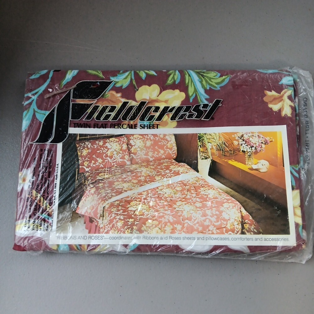 Fieldcrest Top Sheet Twin Flat Floral Bedding NEW Ribbons Roses Cottagecore BOHO - Picture 3 of 5